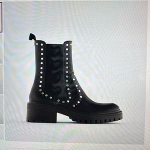 Zara treaded low heel studded ankle boots